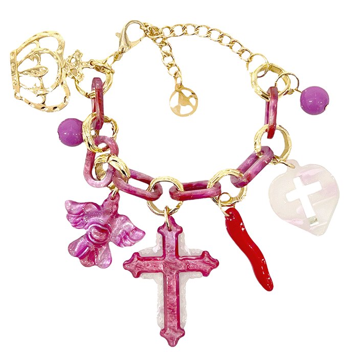 Bracelet Salomon all PINK - breloques croix résine - l’alliance du mystique et du chic