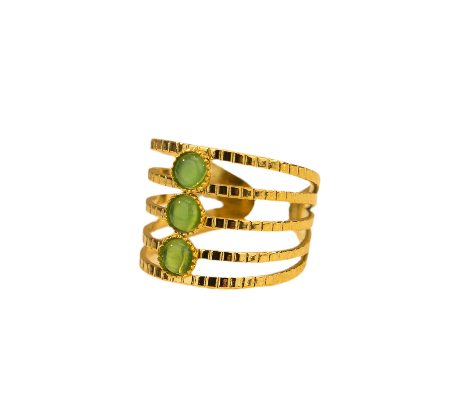 Bague Vela dorée avec perles vertes ajustable