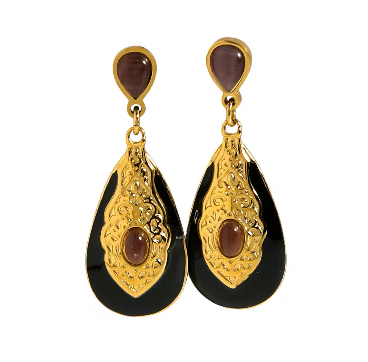Boucles Camille doré et pierres naturelles - pendantes