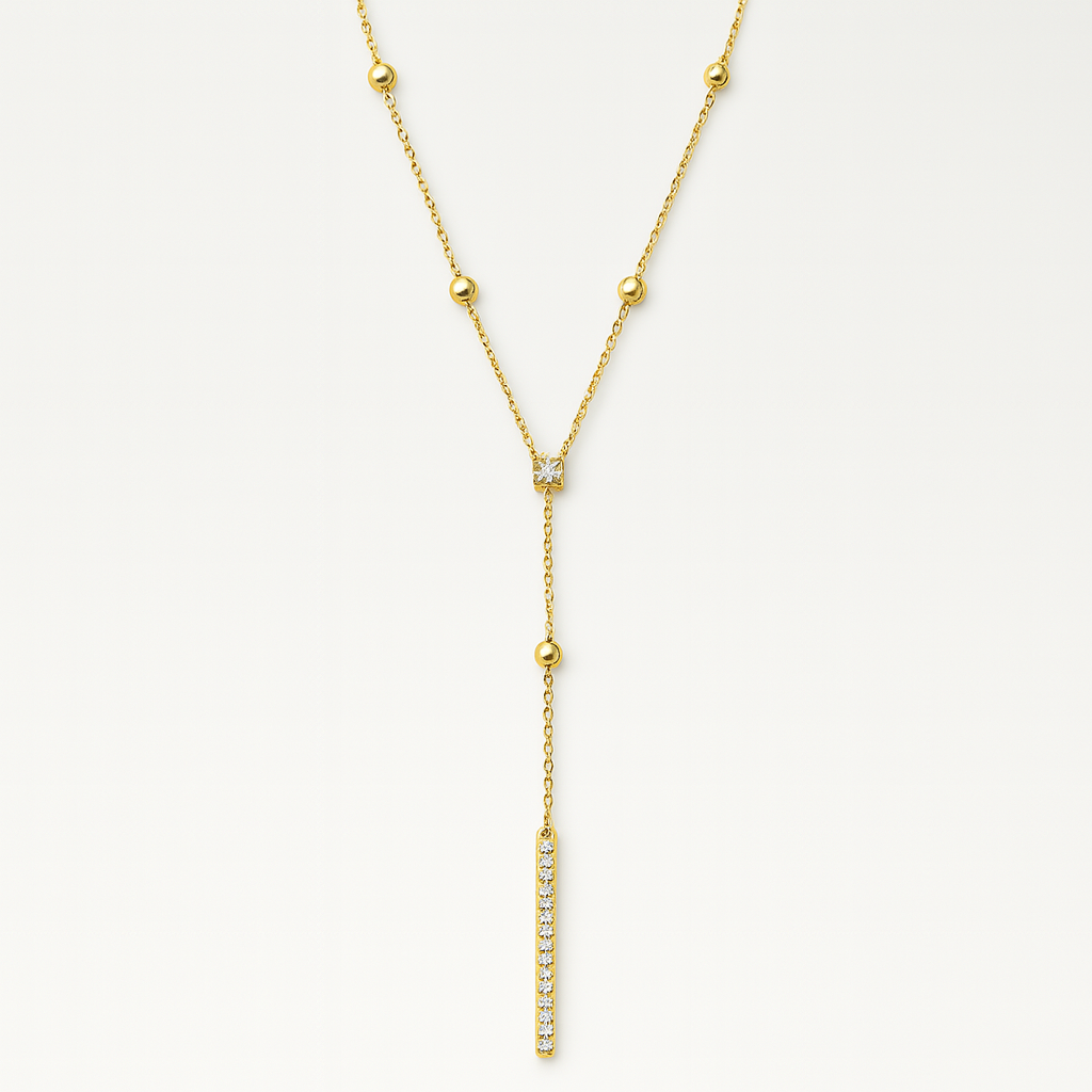 Collier Ariane forme en Y zircones et billes