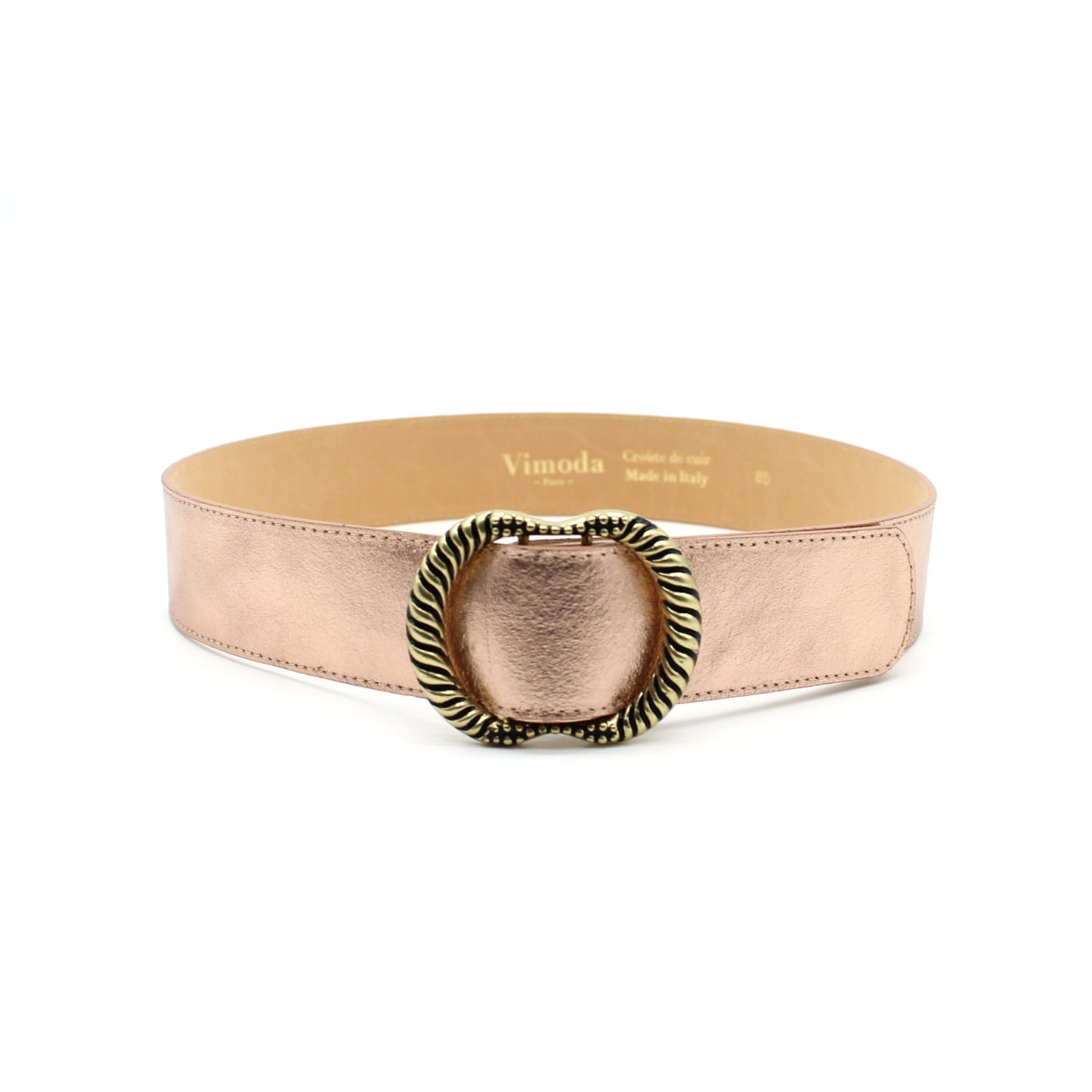 Ceinture Noa boucle et cuir métallisé boucle dorée - rose champagne -fabriquée en Italie