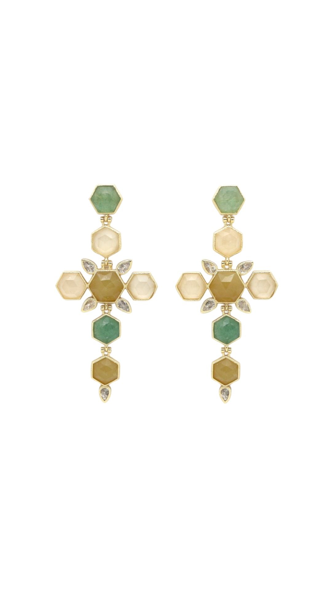 Boucles d’oreilles pierres naturelles dorées croix Hydra