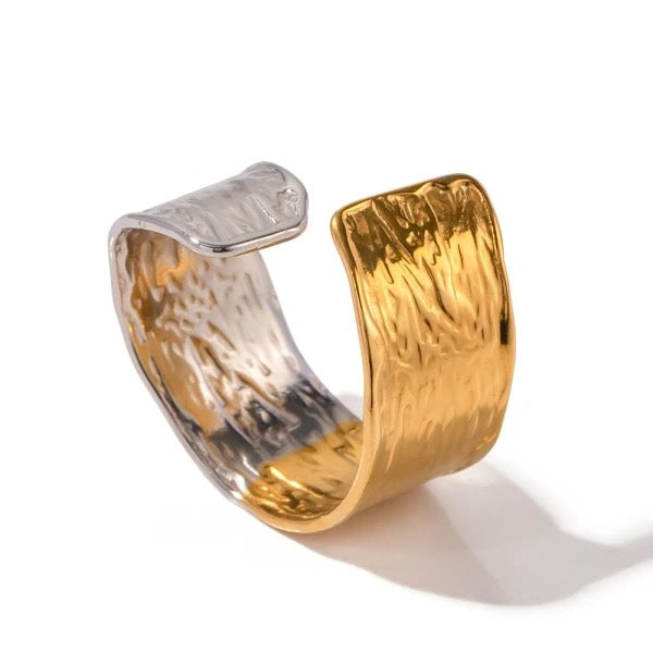 Bague Elia dorée et argentée asymétrique