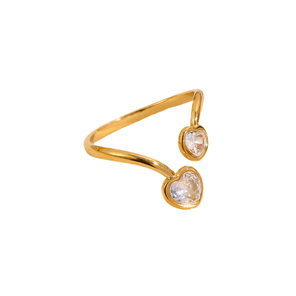 Bague Amaya dorée asymétrique cœurs strass zircones