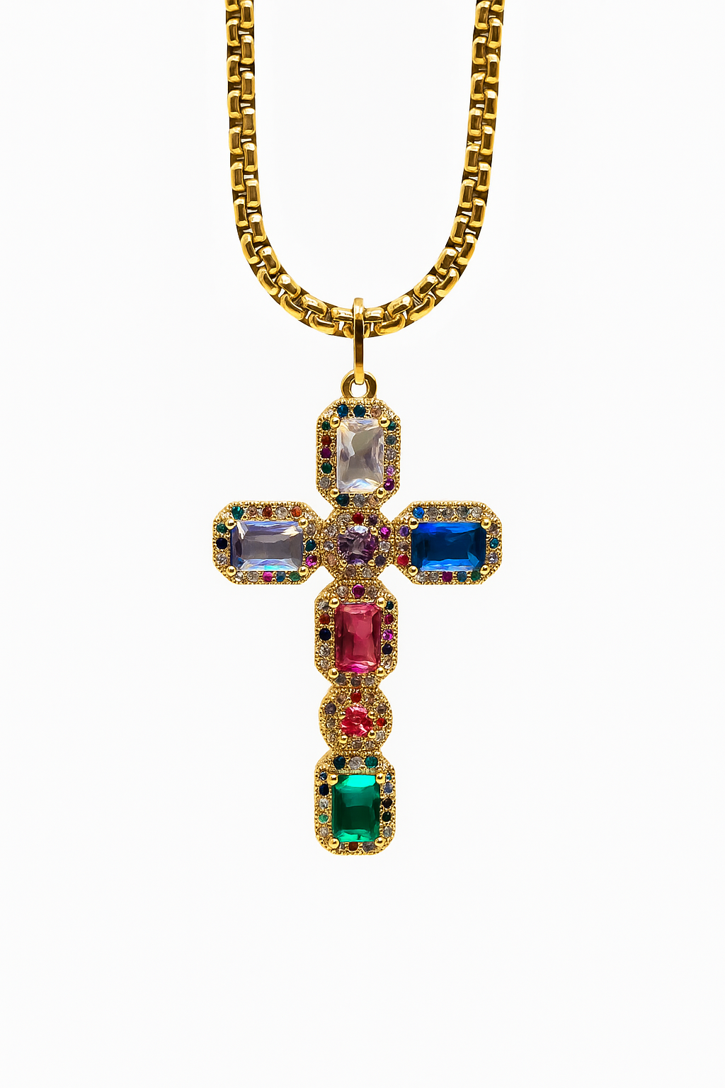 Collier Cruz - croix avec strass colorés