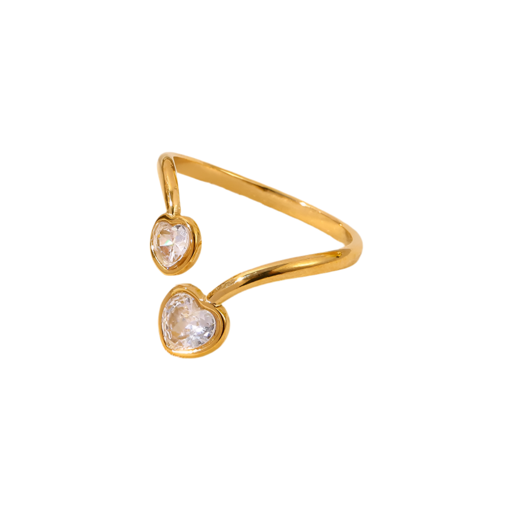 Bague Amaya dorée asymétrique cœurs strass zircones