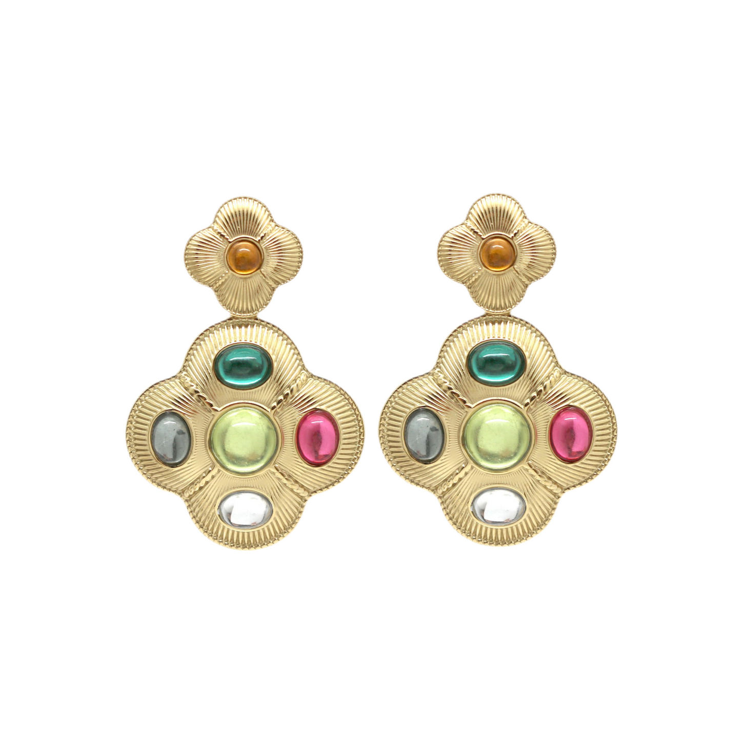 Boucles d’oreilles Théa - Trèfles pendantes avec strass colorées