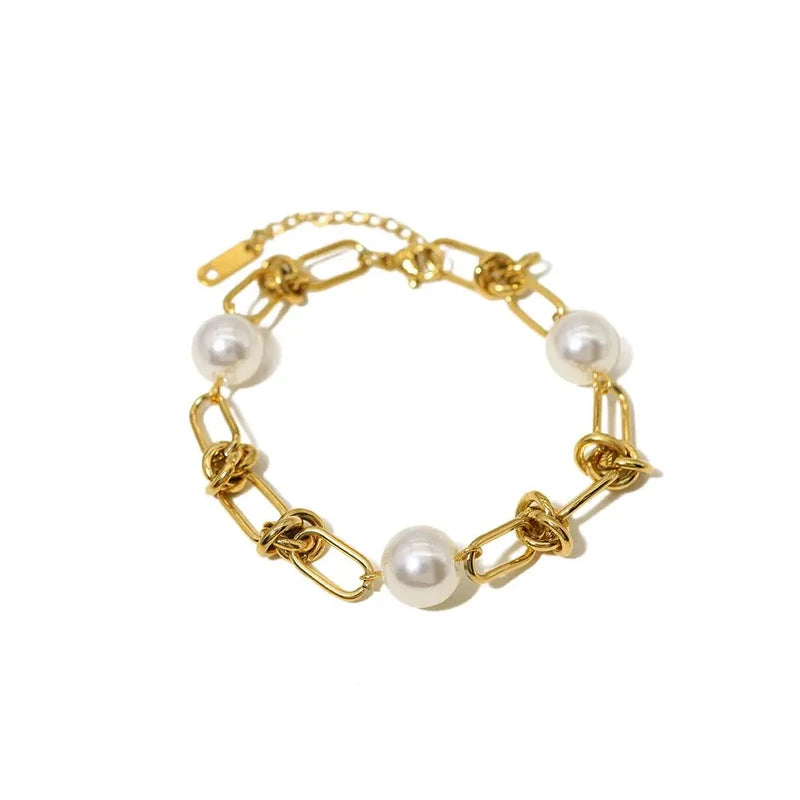 Bracelet "Gabrielle"" acier inoxydable - perles blanches