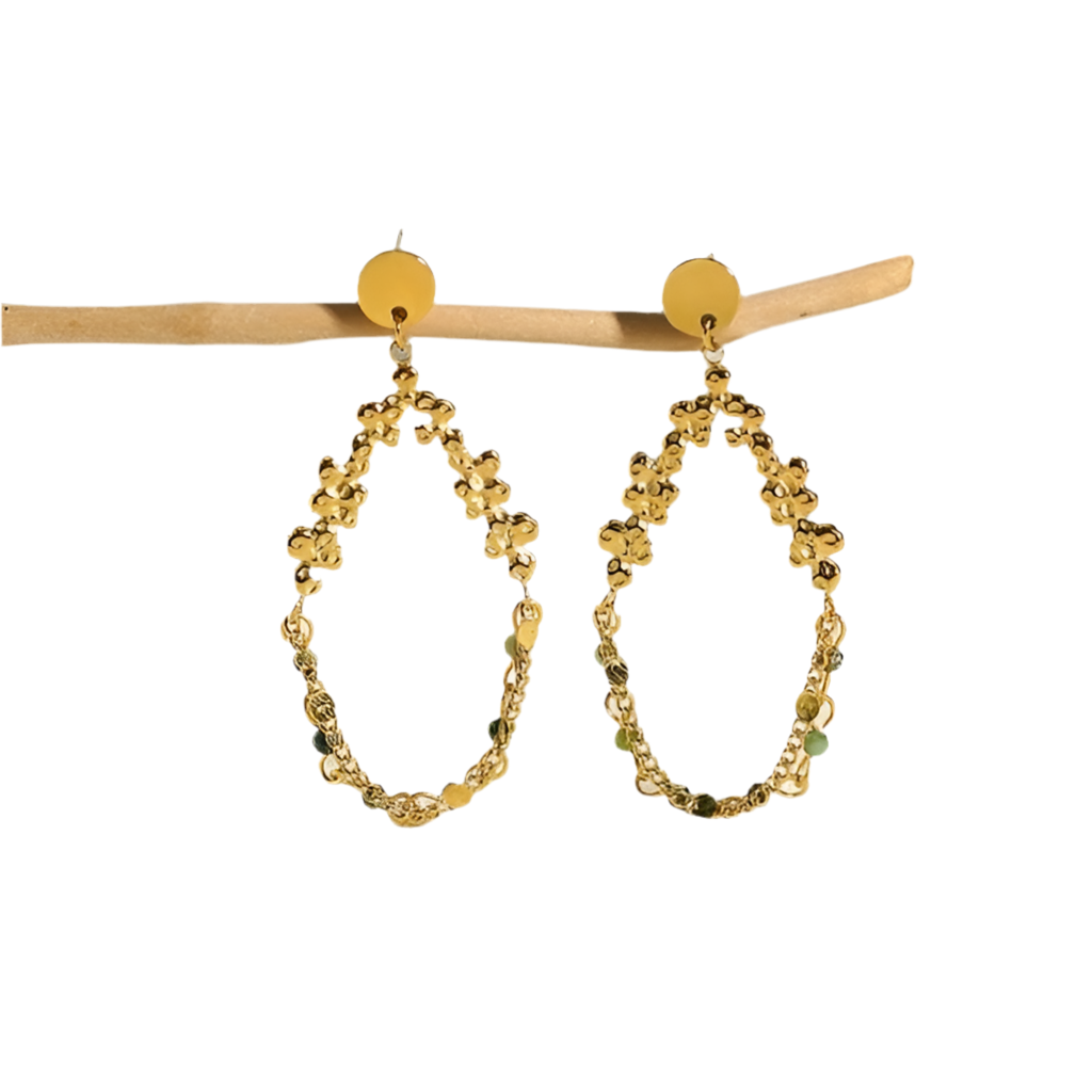 Boucles d’oreille Ella pendantes dorées pierres naturelles