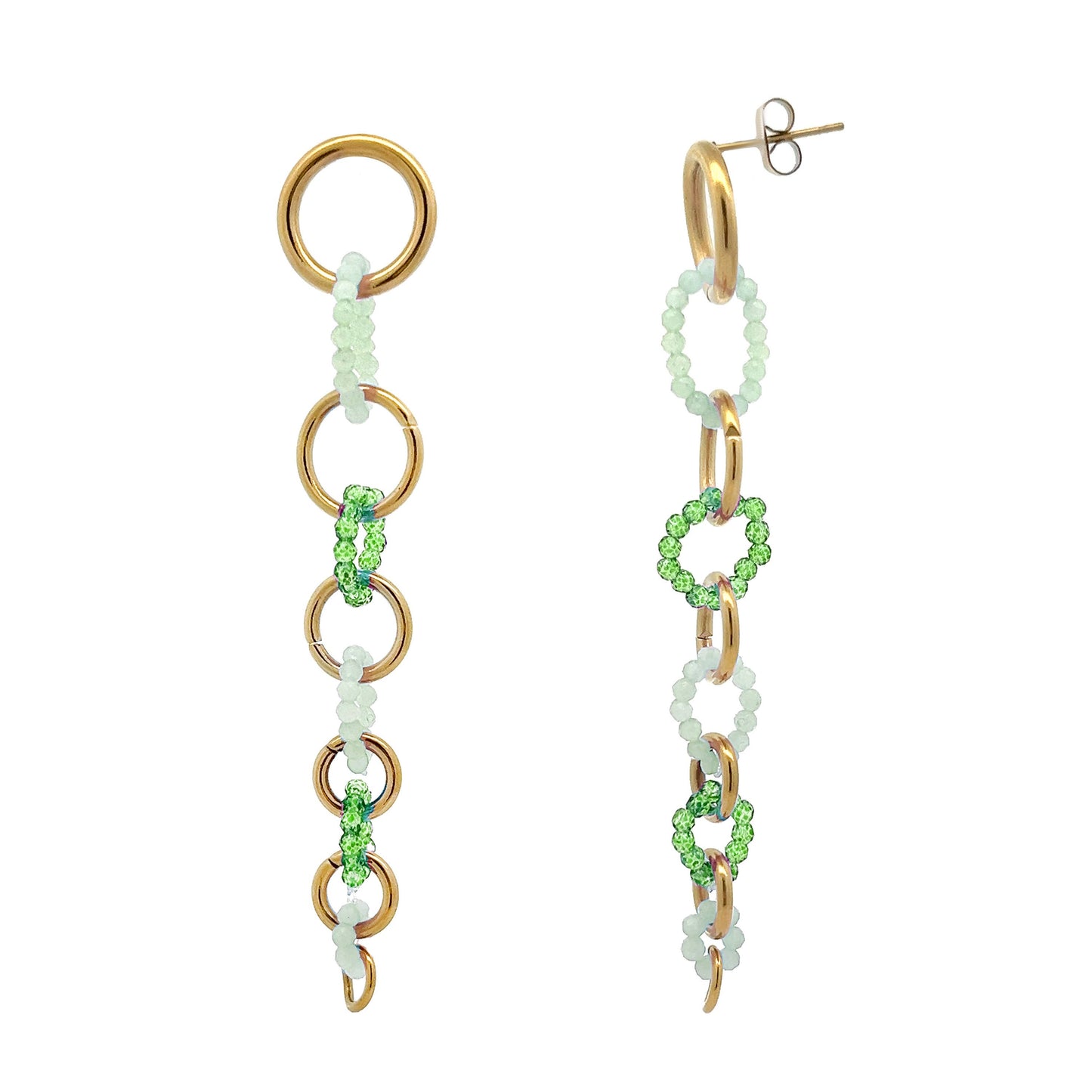 Boucles d’oreilles Serafina vertes - acier inoxydable et perles