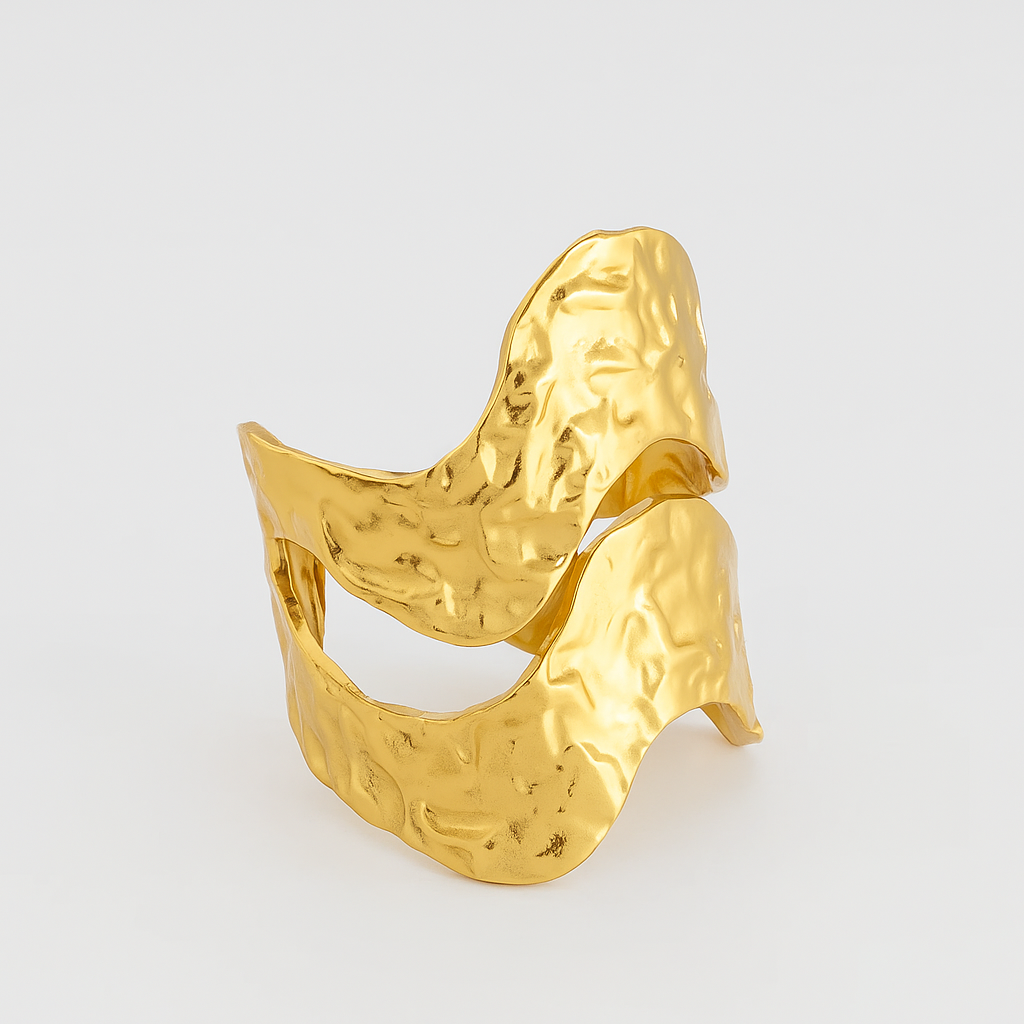 Bague Saturne dorée ajustable asymétrique
