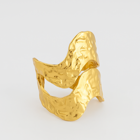 Bague Saturne dorée ajustable asymétrique