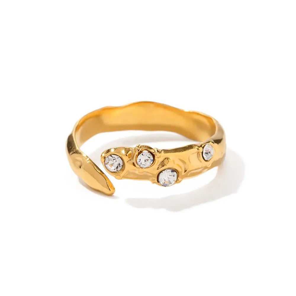 Bague « Julia »dorée ouverte et zircones incrustées