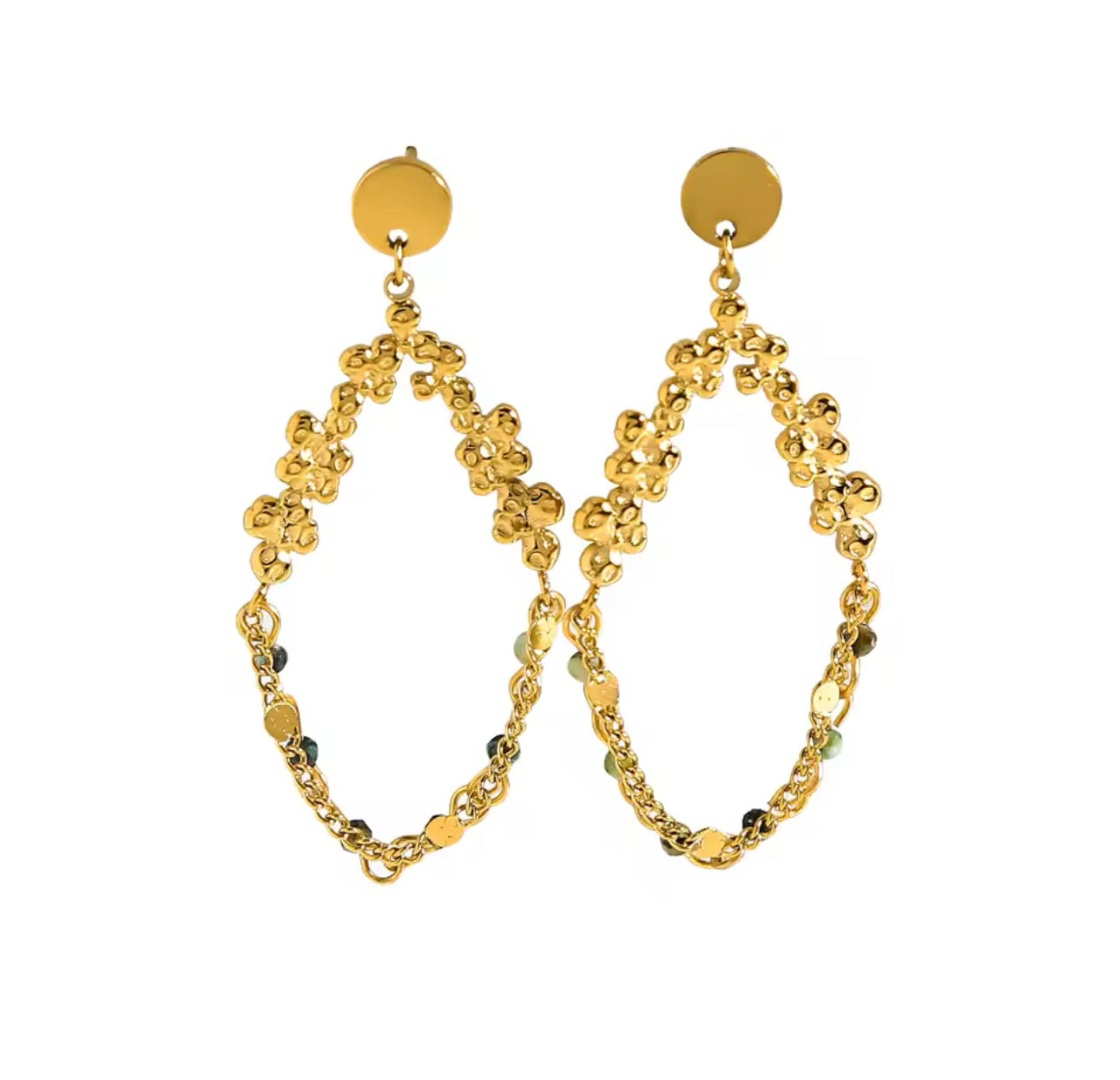 Boucles d’oreille Ella pendantes dorées pierres naturelles