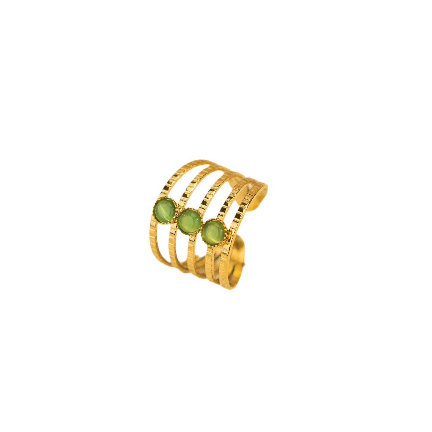 Bague Vela dorée avec perles vertes ajustable