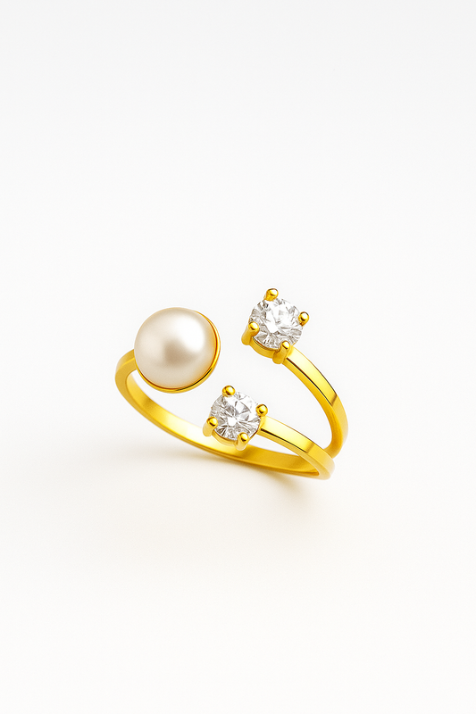 Bague Anna acier inoxydable doré cristaux perle