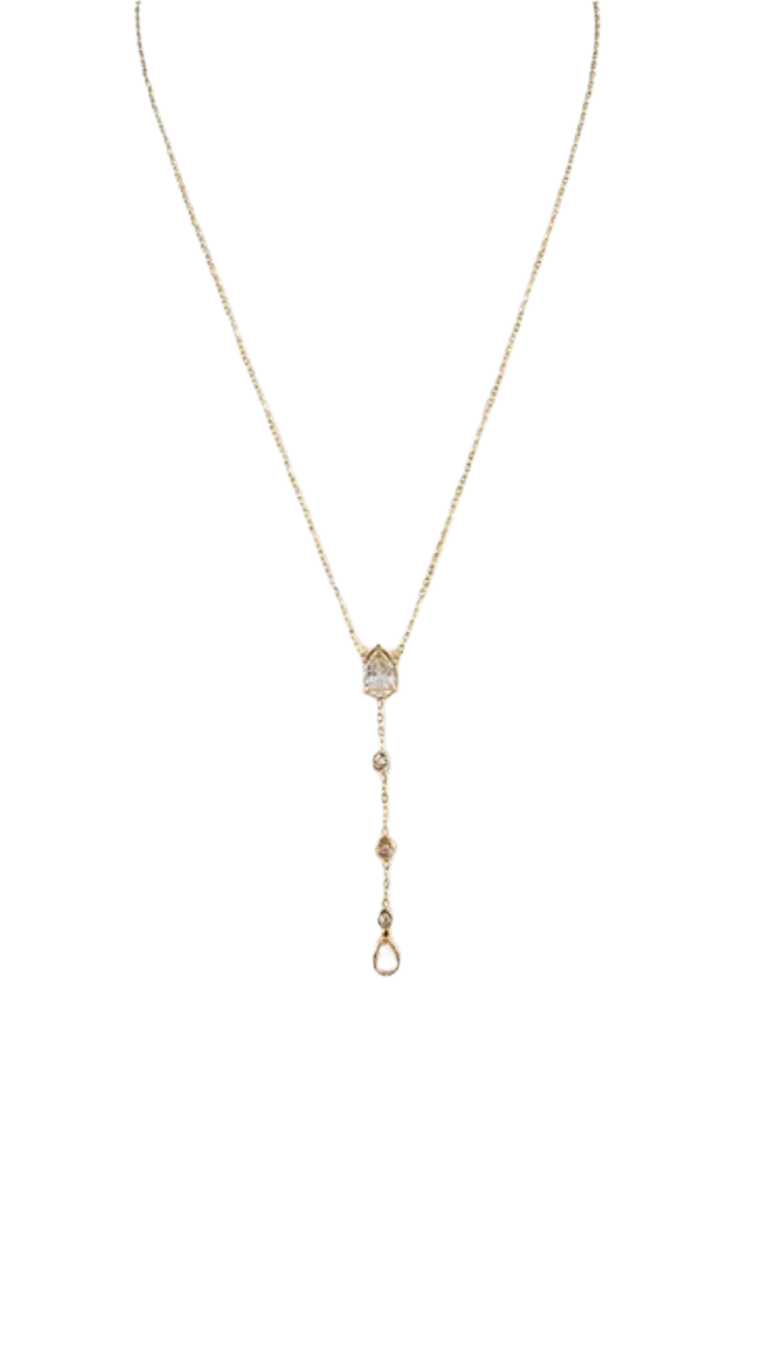 Collier Céleste forme Y chaîne acier inoxydable doré et strass zircones