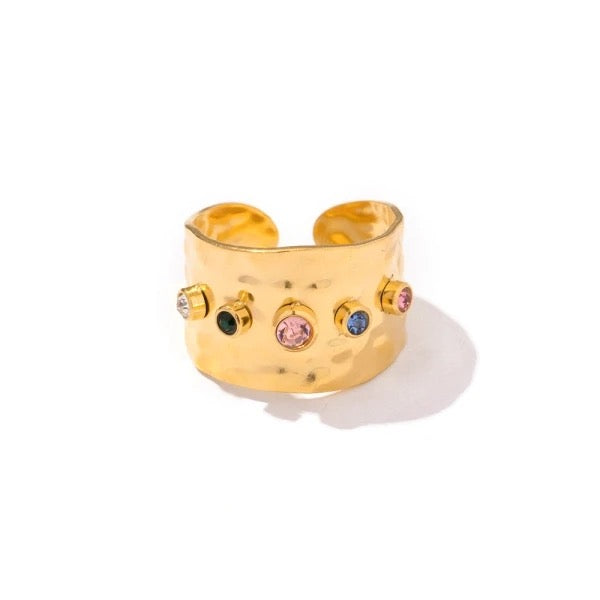 Bague Celia dorée et pierres colorées