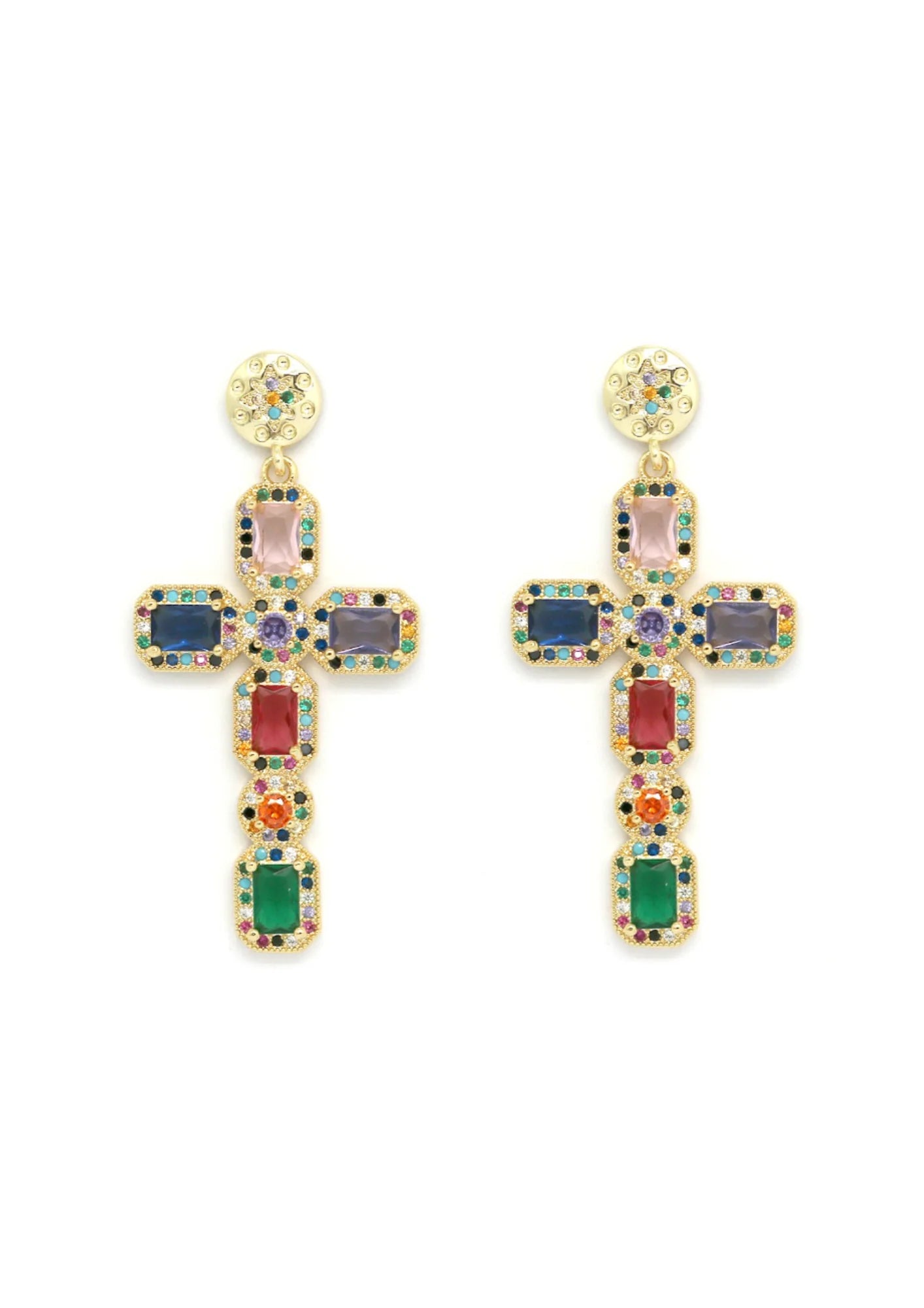 Boucles Cruz - pendantes croix strass colorés
