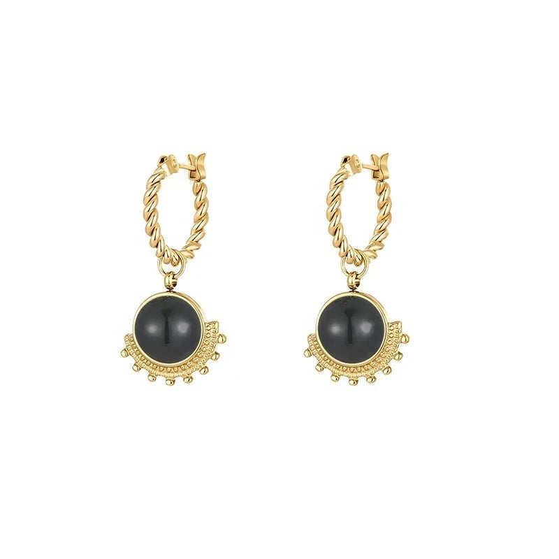 Boucles d’oreilles « Laura » pierres naturelles et acier inoxydable doré