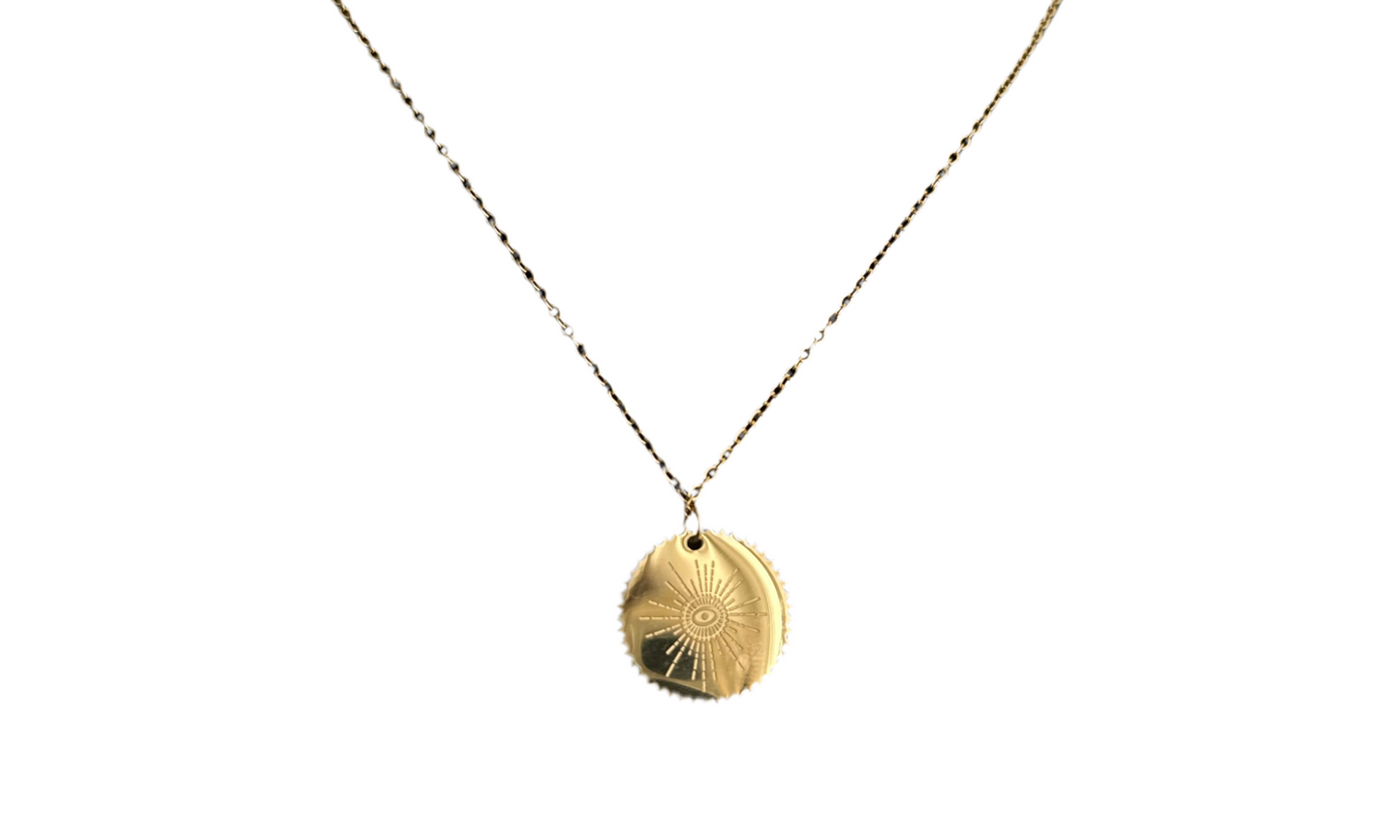 Collier Apollo médaillon soleil acier inoxydable doré