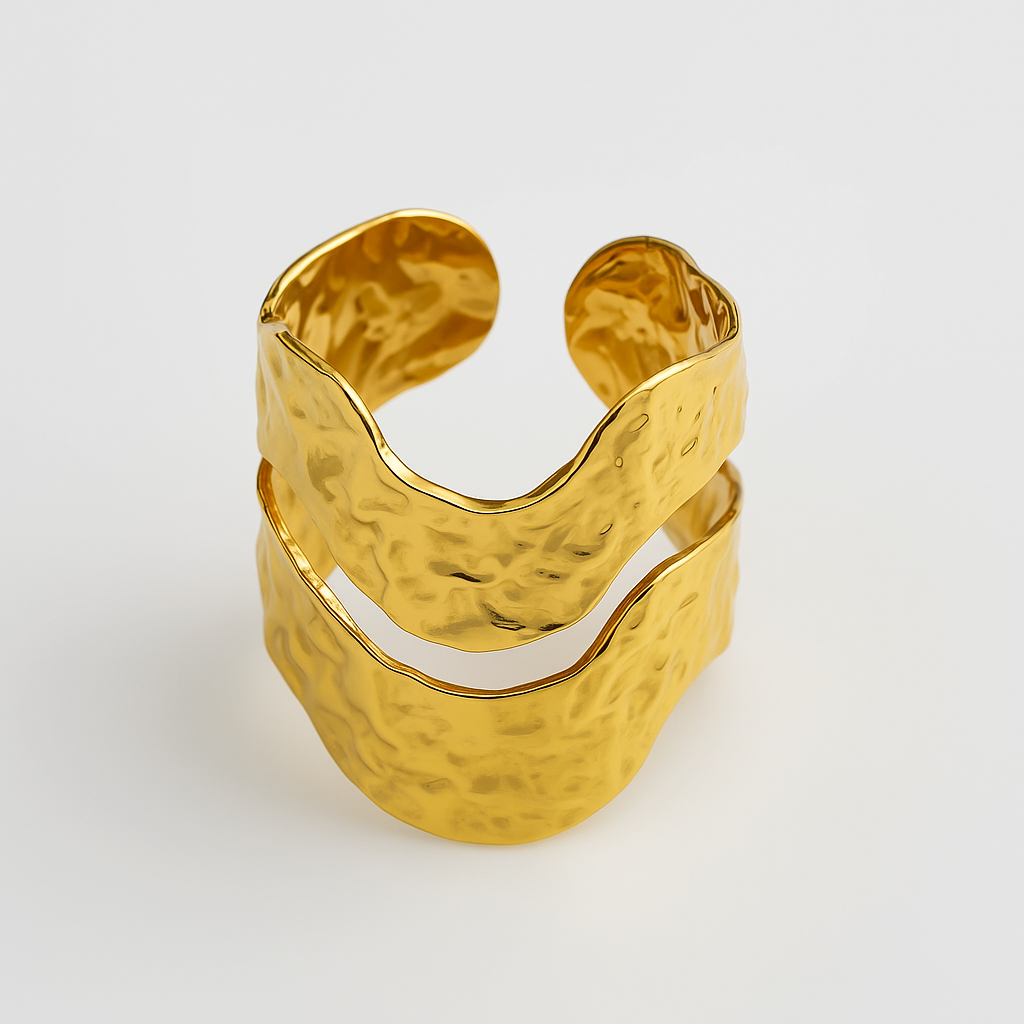 Bague Saturne dorée ajustable asymétrique