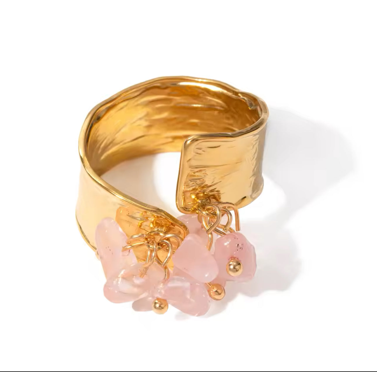Bague Esmeralda doré asymétrique et pierres naturelles Kyanite quartz