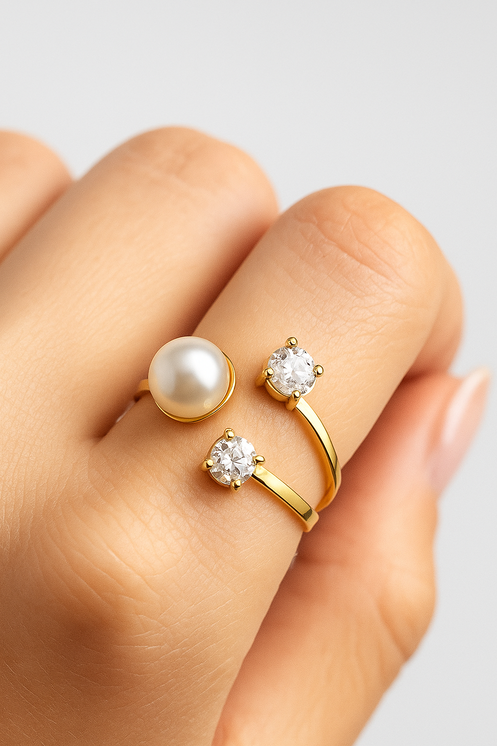 Bague Anna acier inoxydable doré cristaux perle
