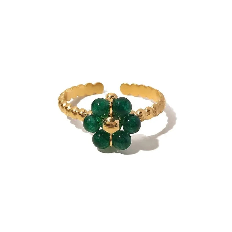 Bague « Léa » acier inoxydable doré ajustable. Bague ornée de pierres naturelles