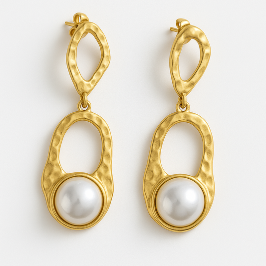 Boucles d’oreilles Amara dorées acier inoxydable et perles