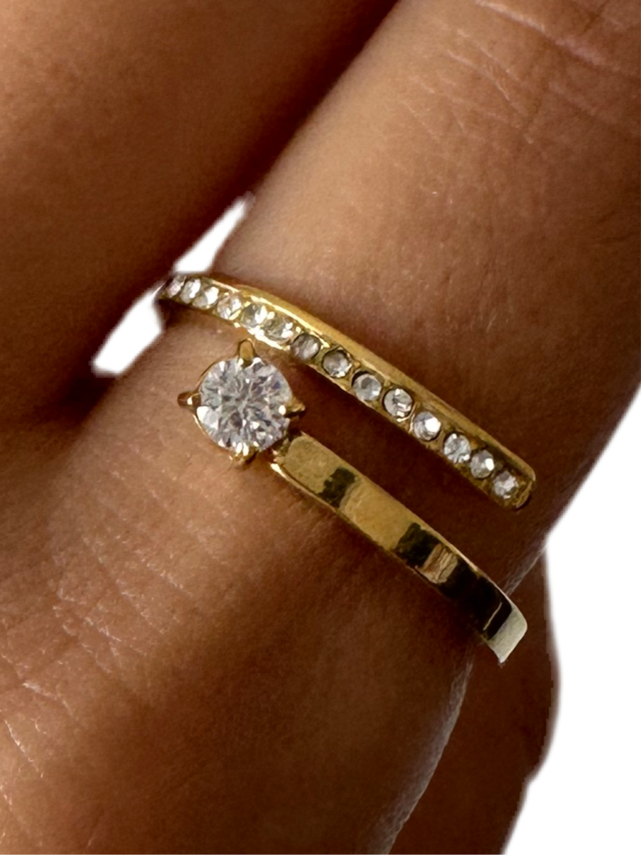 Bague Prisca double anneau decale strass diamants Solen by Maria