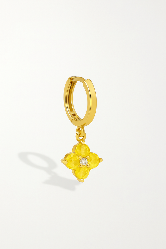 Créole Stellar Dorée Femme – Trèfle à Zircones jaunes  & blanc en Acier Inoxydable (Vendue à l’Unité)