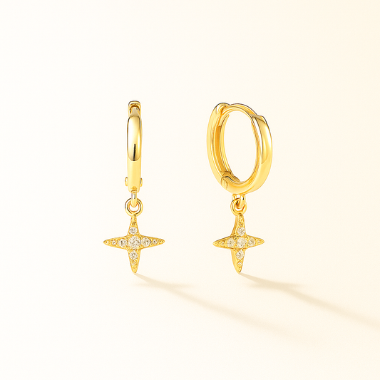 Boucles d’Oreilles Femme Dorées – Mini Créoles Croix Mira en Acier Inoxydable 316L & Zircons