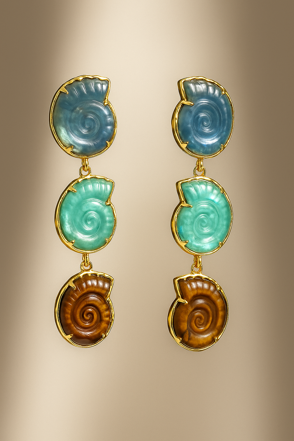 Boucles d’oreilles Amazona – Élégance Naturelle & Énergie Minérale - Fluorine, Amazonite et Œil de Tigre