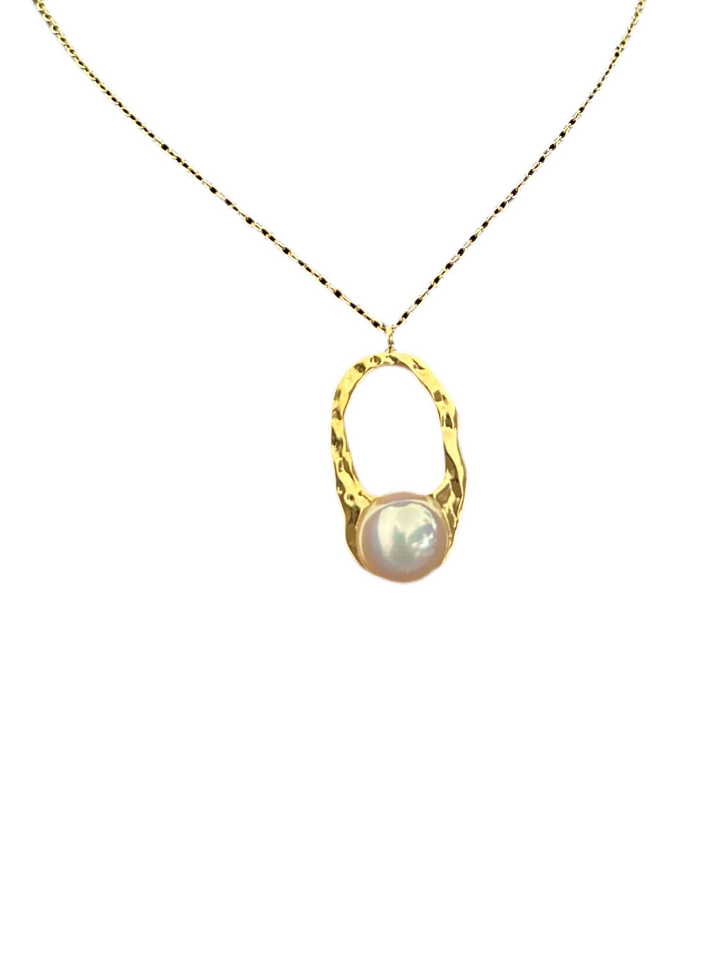 Collier Amara acier inoxydable doré et pendentif avec perle blanche