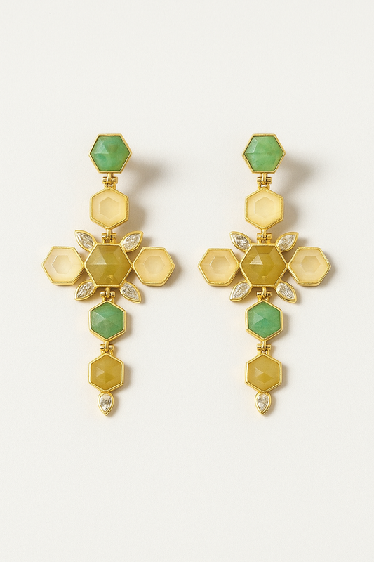 Boucles d’oreilles pierres naturelles dorées croix Hydra