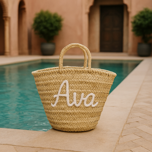 Sac en Raphia Personnalisé – Panier de Plage Artisanal Tressé à la Main - cadeau femme