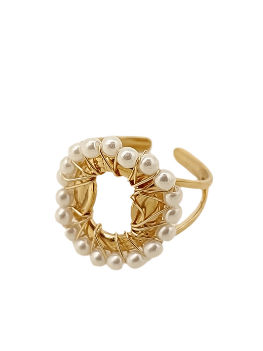 Bague Esme doré et cercle perles