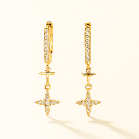 Boucles d’Oreilles Créoles Croix Céleste – Acier Inoxydable 316L Doré & Zircons